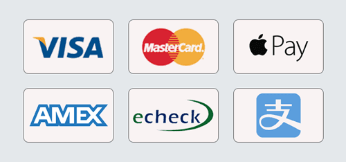We accept Visa, Mastercard, Apple Pay, American Express, eCheck and Alipay